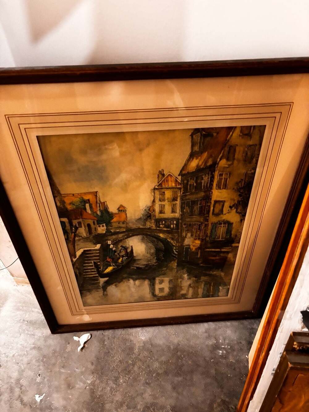 Vintage Framed Canal Bridge Print Venice Art